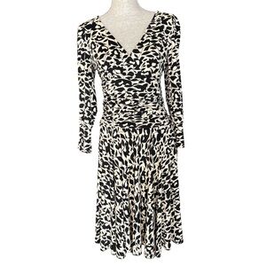 BCBG MaxAzria  Faux Wrap Ruched Midi Dress Medium Floral Leaf